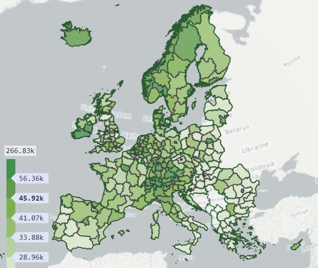 PKP per capita z zachowaniem parytetu siły nabywczej w regionach