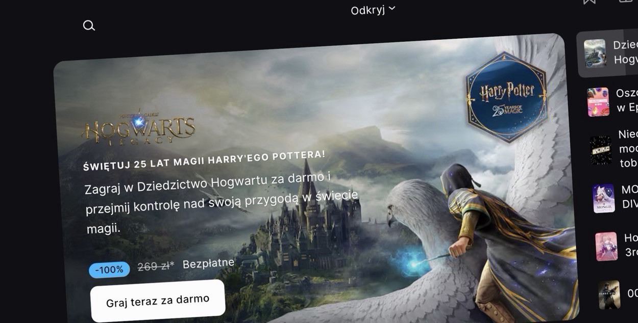 Epic Games z niespodzianką na majówkę. Rozdaje Hogwart’s Legacy za darmo – trzeba się spieszyć!